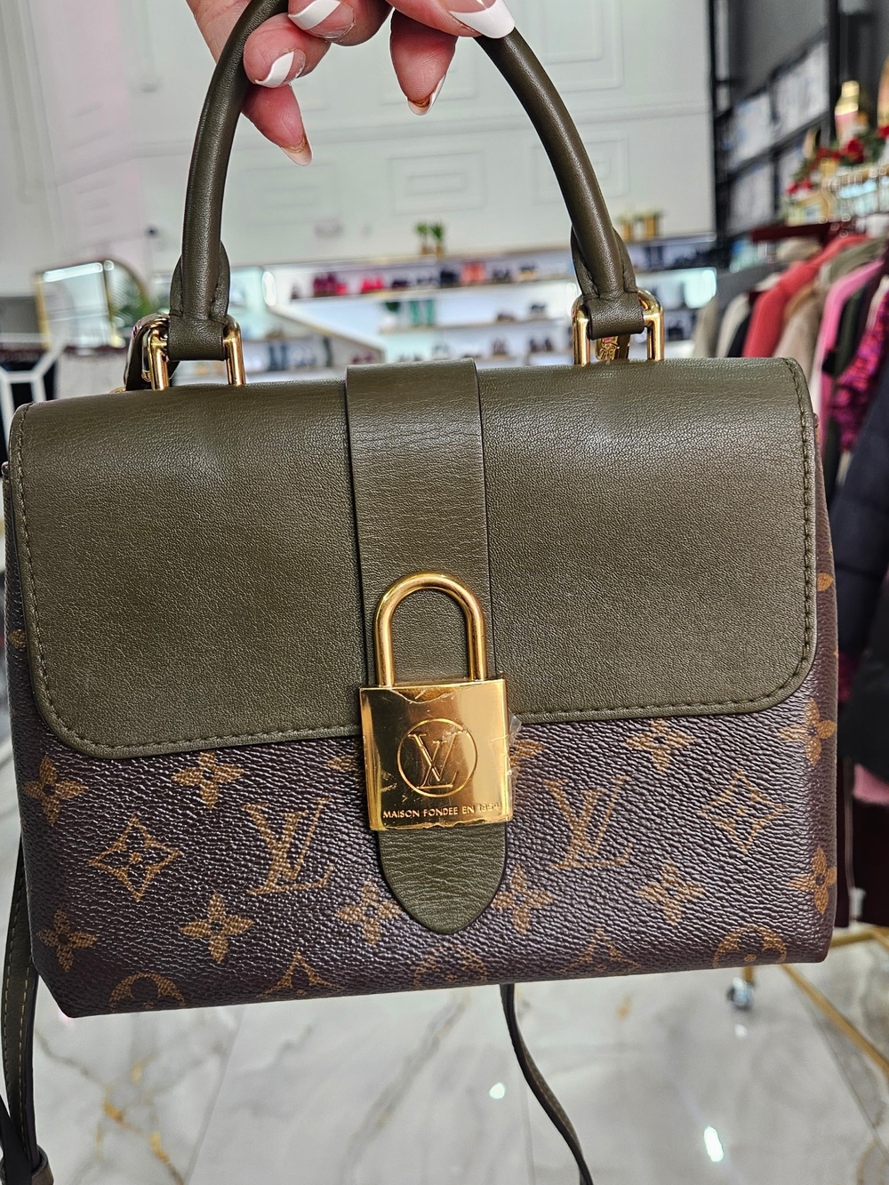 Louis Vuitton Olive Green Monogram Lock Top Handle Bag